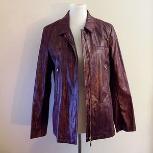 Birch Hill Snakeprint Burgundy Faux Leather Jacket Fall Chic Casual